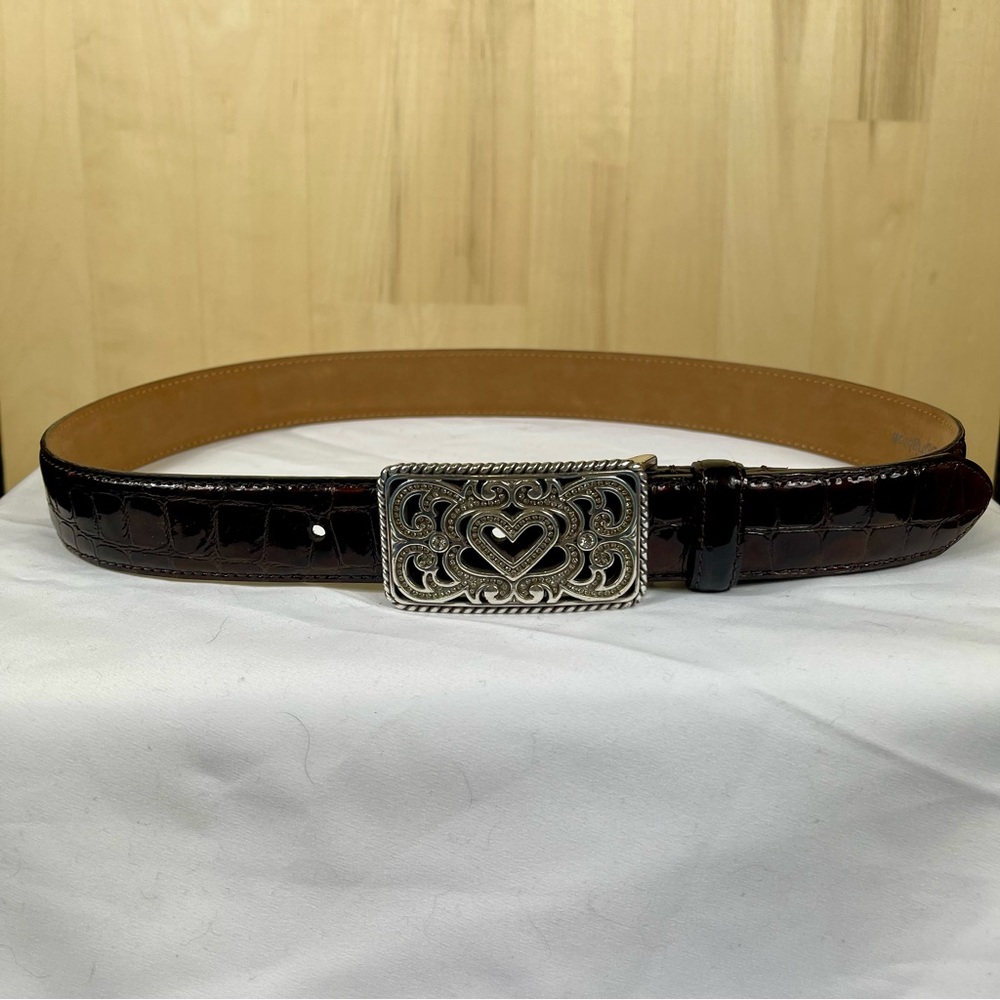 Brighton Women’s Croc Embossed Belt w Crystal Heart Buckle size ML 32 B10565